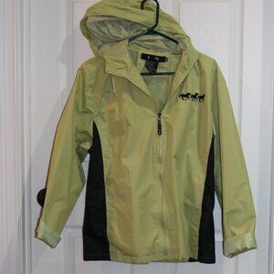 Women's i5 XXL green with black waterproof hooded raincoat, lined.